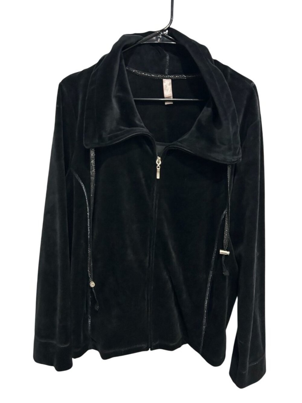 White Stag XL Black Velour Jacket Zipper Drawstring Detail Retro Cozycore NWT